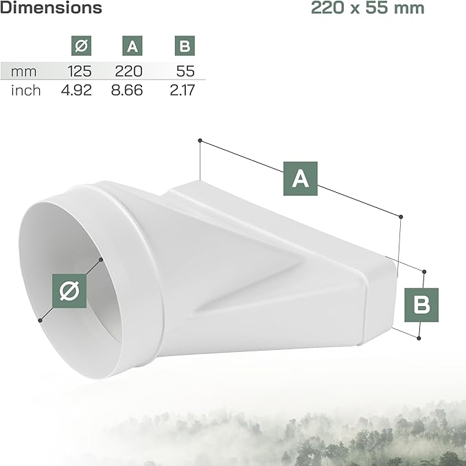 vent systems rectangular pipe connector for 125 mm round tube connection 220 x 55 mm for ventilation systems, heating, cooling vent systems rectangular pipe connector for 125 mm round tube connection 220 x 55 mm for ventilation systems, heating, cooling