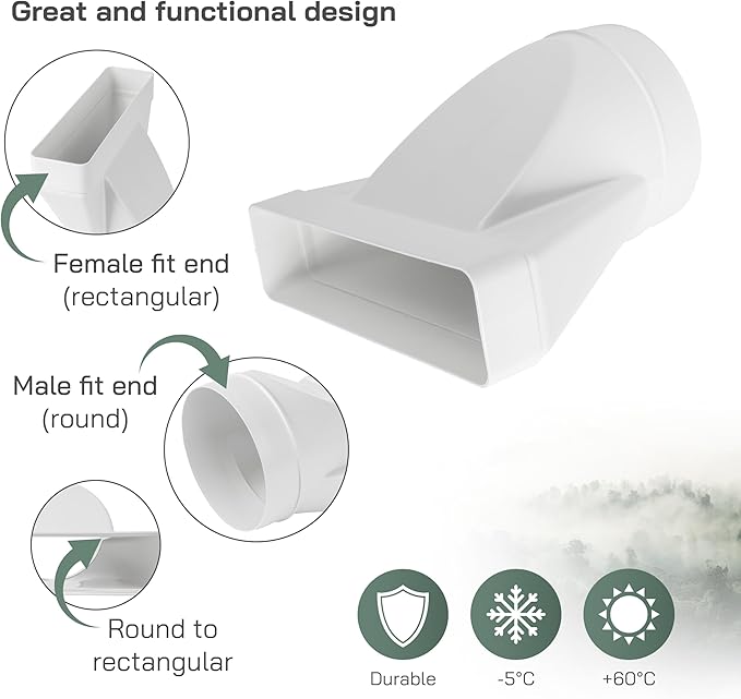vent systems rectangular pipe connector for 125 mm round tube connection 220 x 55 mm for ventilation systems, heating, cooling vent systems rectangular pipe connector for 125 mm round tube connection 220 x 55 mm for ventilation systems, heating, cooling