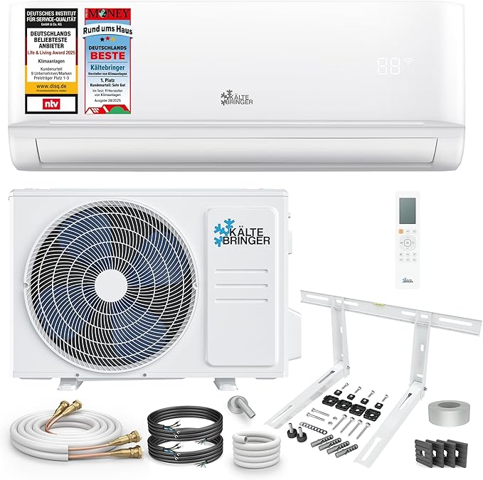 kältebringer split air conditioner quick connect 18000 btu (5.3 kw) air conditioner with heating function, wifi & app, up to 91 m², very quiet 5 m copper cable, refrigerant r32, kältebringer split air conditioner quick connect 18000 btu (5.3 kw) air conditioner with heating function, wifi & app, up to 91 m², very quiet 5 m copper cable, refrigerant r32,